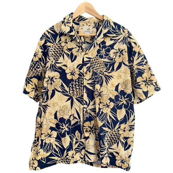 Vintage 90s Ho Aloha Shirt Size Medium Made in Hawaii Navy Floral 100% Cotton - Picture 2 of 6